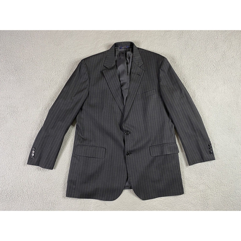 Brooks Brothers Suit Jacket 45 L Charcoal Wool Striped Luxury Designer Sport *